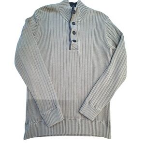 Eddie Bauer Men's Ribbed Brown Button Mock Turtleneck Grandpa Core Fisherman